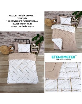 ETE HOMETEX TEK KİŞİLİK WELSOFT UYKU SETİ YANSIMA BEJ 8696474232023